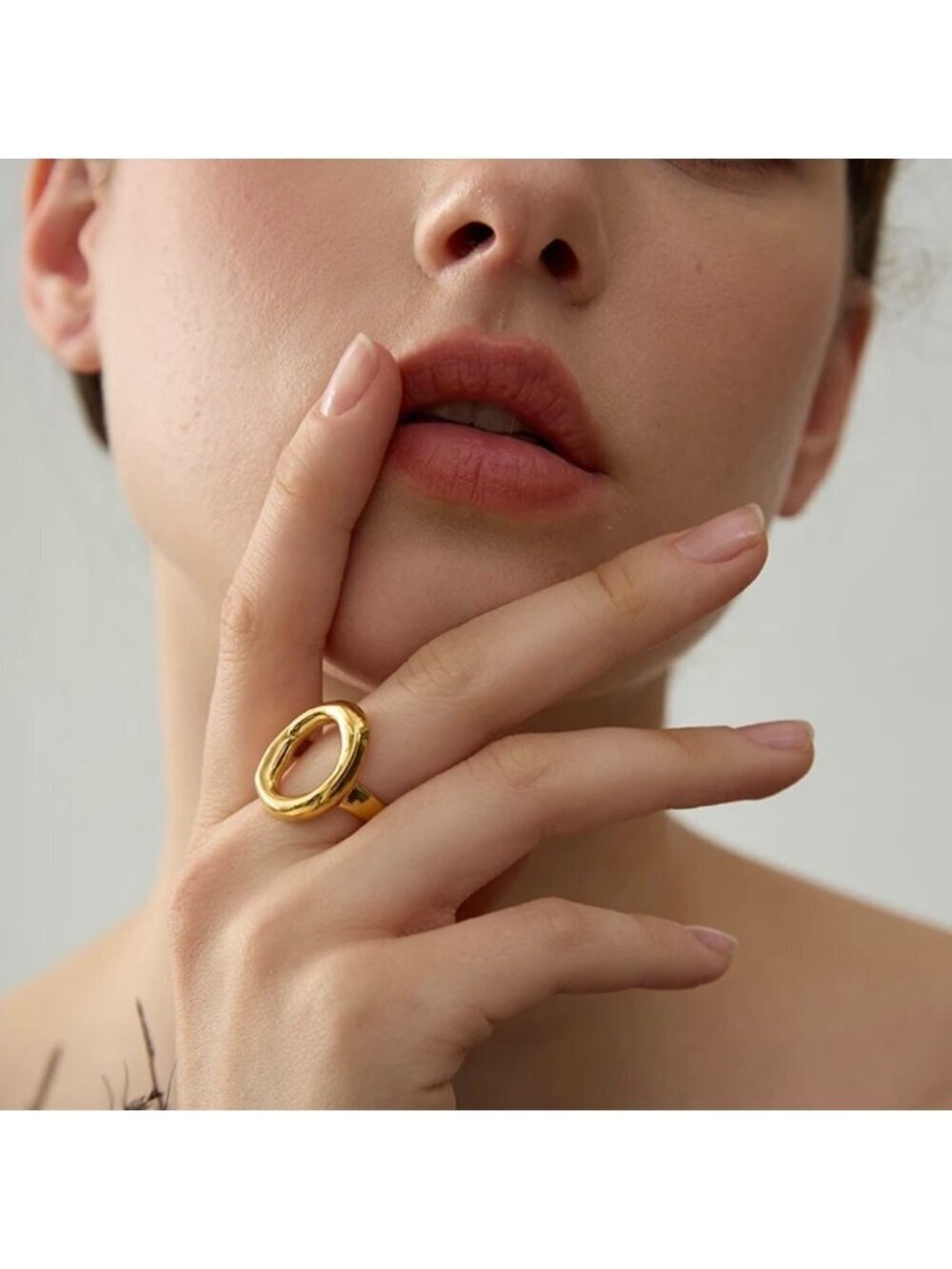 New Statement Chunky Oval Cut-Out Ring Sz 7 18K Gold Plated